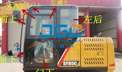 SY85C 70 95C เครื่องขุดรถยนต์เกียร์หน้า หน้าต่างหลัง และกระจกหน้าลมด้านบนและด้านล่าง